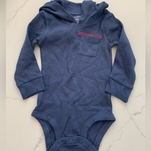 Carter's blue waffle knit hooded baby bodysuit in a size 12 months New no tag.